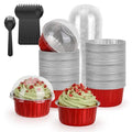 100-Pack 5 oz Red Mini Cake Pans with Lids, Disposable Aluminum Foil Baking Cups, Muffin Tins, Ramekins for Cupcakes, Brownies, Flan, Pudding - Christmas, Valentine‘s, Birthday Party Supplies - color: Red