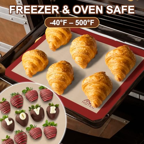HOTEC Silicone Baking Mats 3 Pack – Thickened Non-Stick Reusable Silicone Baking Sheets for Oven – Cookie & Macaron Mats – 2 Half Sheet + 1 Quarter Sheet – BPA-Free, Dishwasher Safe - color: 3pcs: Red 0.7MM