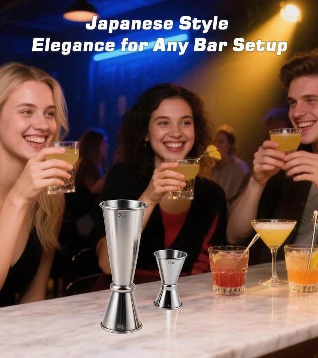2-Pack Stainless Steel Cocktail Jiggers – Japanese Style Double Measuring Cups for Bartending (1oz/2oz + 0.5oz/1oz) - color: Silver, size: 2 Pack-A