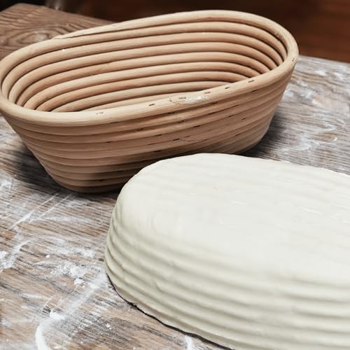 Banneton Bread Proofing Basket set of 2, 9.8 Inch Oval Sourdough Proofing Baskets with Liner,Dough Proofing Bowls,Made of Natural rattan,for Sourdough Bread Baking Supplies - size: 2 set 9.8 inch Oval
