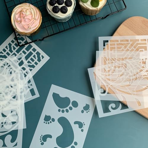 10 Pcs Cake Stencils Set Floral Lace Cake Templates Wedding Cake Molds Plant Flower Cookie Fondant Buttercream Dessert Decorating Baking Supplies Mesh Printing for Cake Icing Decoration