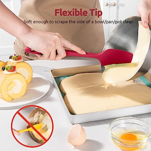 U-Taste Silicone Spoon Spatula Set of 3, 600°F High Heat Resistant, Red - color: Red