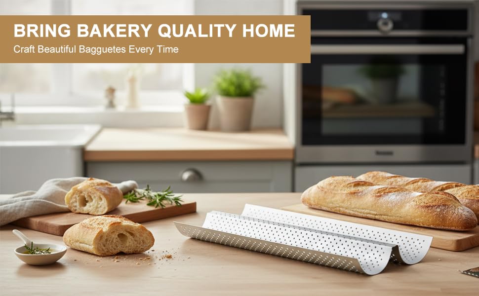 Baguette Bread Pan, Perforated French Bread Baking Pan for 2 Loaves