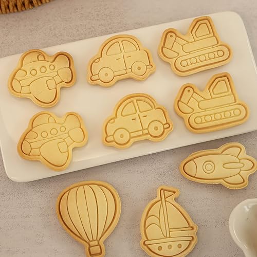 8Pcs Construction Truck Cookie Cutter Excavator Mixer Tractor Biscuit Molds - color: Truck C