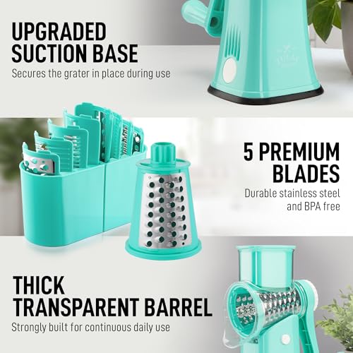 Rotary Cheese Grater Hand Crank, Vegetable Shredder - Teal - color: 21 - Teal