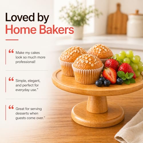 Savra Bamboo Cake Stand 10 Inch, Minimalist Natural Wood Dessert Pedestal