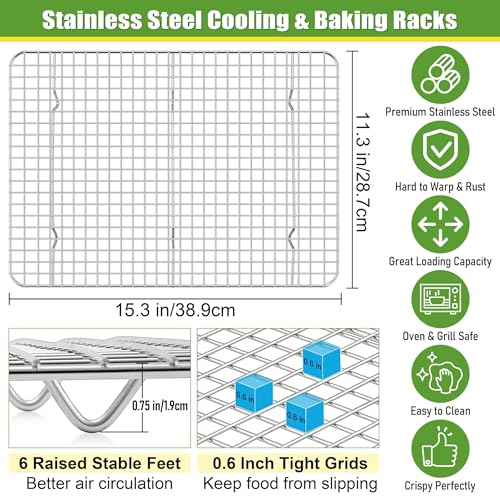 Homikit Stainless Steel Large Cooling Racks Set, 15.3x11.3 Inch, Rust Free - size: 15.3" x 11.3"