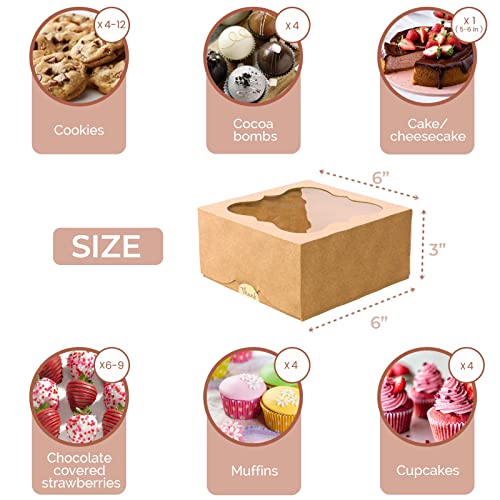20 Pack 6x6x3in Cookie Boxes with Window, Pastry Boxes for Baked Goods