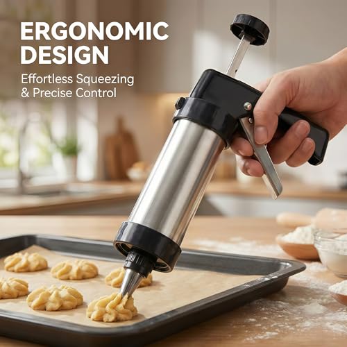 Cookie Press Kit with 13 Discs & 7 Icing Tips for Biscuit Baking