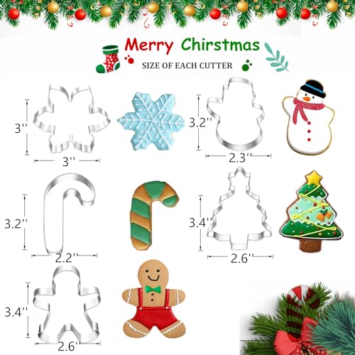5Pcs Christmas Cookie Cutters,Winter Holiday Cookies Cutter Mold Shapes Gingerbread Men, Snowman,Christmas Tree, Snowflake, Candy Cane with Decorating Instructions - Stainless Steel - color: 5pchris