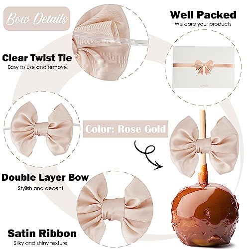 AIMUDI Rose Gold Satin Ribbon Twist Tie Bows for Treat Bags 3.5" Pink Bows for Crafts Small Bows for Gift Wrapping Premade Bows for Cake Pops Candy Apple Wedding Favors Bridal Shower Decor -24 Counts - color: Rose Gold