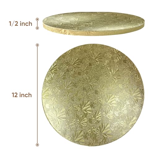 Cakebon Cake Boards 12" Gold Round Cake Drums 1/2" Thick Smooth Edge 6Pack - color: Gold, size: 12 Inch
