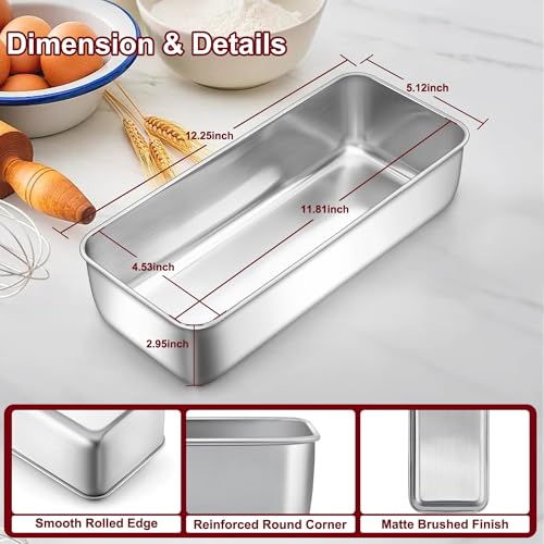 LIANYU 3 Pack 12 x 5 Inch Large Loaf Pans, Bread Pan Sets for Baking - size: Large