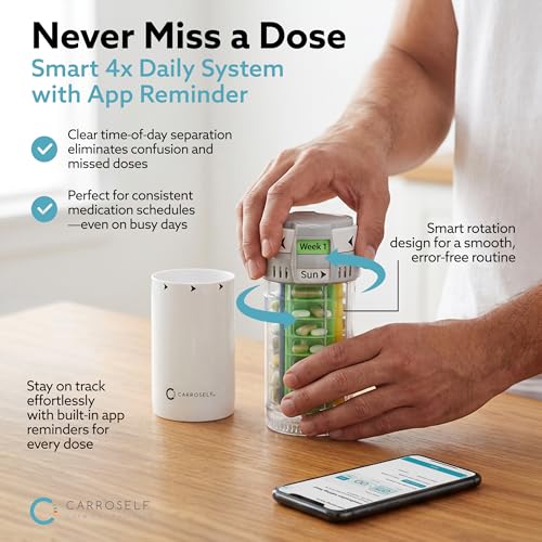Pill Dispenser with App Reminder, Medicine Pill Organizer for 4 Daily Doses