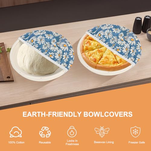 2Pcs 10inch Reusable Beeswax Elastic Bowl Covers for Bread Proofing - style: daisy