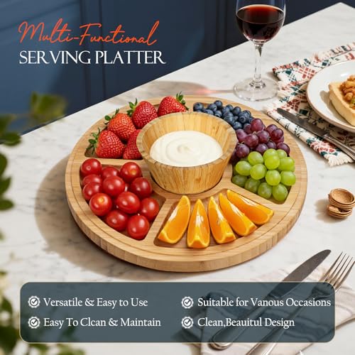 Masthome Bamboo Cake Stand with Lid, 6-in-1 Charcuterie Board for Snacks - color: Bamboo Cake Stand With Lid