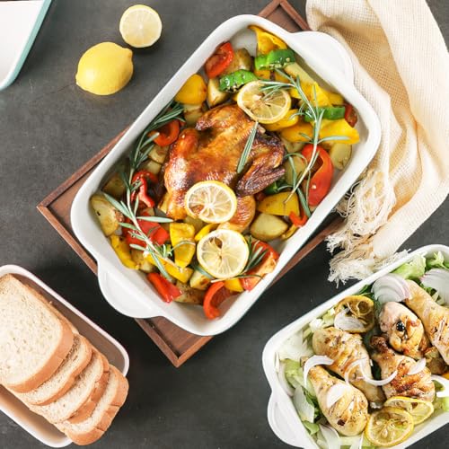 Sweejar Casserole Dishes for Oven, Ceramic Bakeware Set of 3, Lasagna Pan Deep with Handle, Rectangular Baking Pan Set, 9x13 Baking Dish for Cooking, Banquet and Daily Use (Beige) - color: Beige, size: 9x13 Baking pan