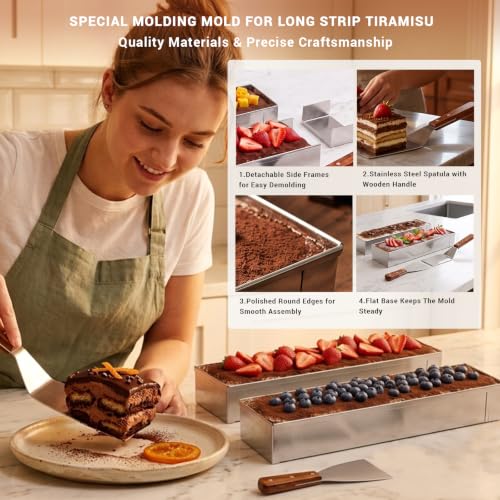 2 Pack Nonstick Rectangle Tiramisu Cake Pan With 2 Metal Spatula