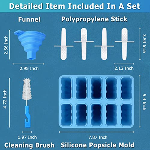 Silicone Popsicle Molds 10-cavity, DIY Ice Pop Mold for Kids Adult Teens, BPA Free Ice Cream Molds for Party Yogurt Juice Smoothies Sticks - color: Blue-10 cavity