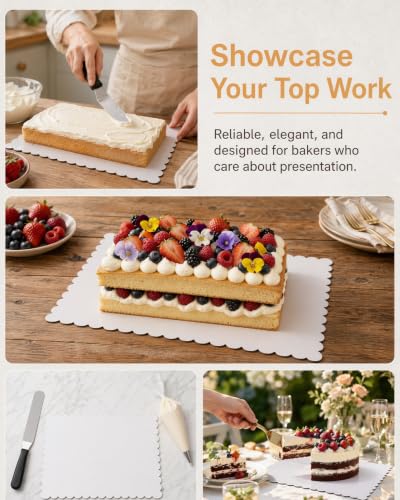 qiqee White 16 x 12 Inch Wave Cake Boards 15-Packs Rectangle Base Food-Grade Cardboard Wave Cake Plate（Thinner But Stronger） - size: 16 x 12 inch cake boards