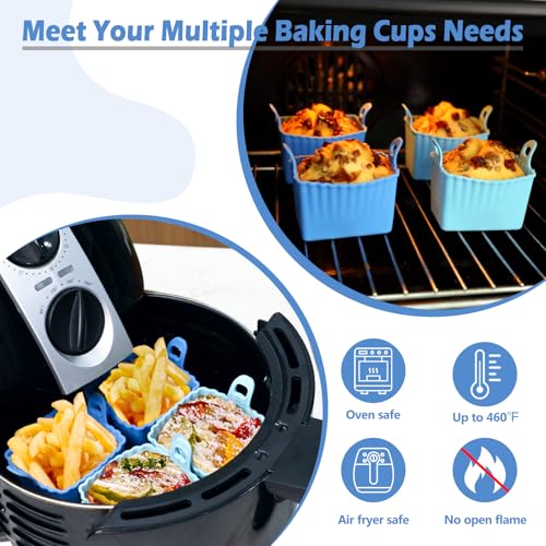 Koluti Nonstick Silicone Egg Bites Baking Mold Pack of 4, Reusable Muffin Cupcake with Double Handle, BPA Free, Small Rectangle Air Fryer Cupcakes Liner, 2 Colors - size: Large Size Rectangle-2Colors-4Set