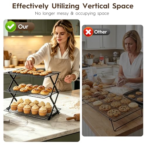 3 Tier Collapsible Cooling Rack for Baking Stackable Cookie Racks Cooling - size: 3 Tier