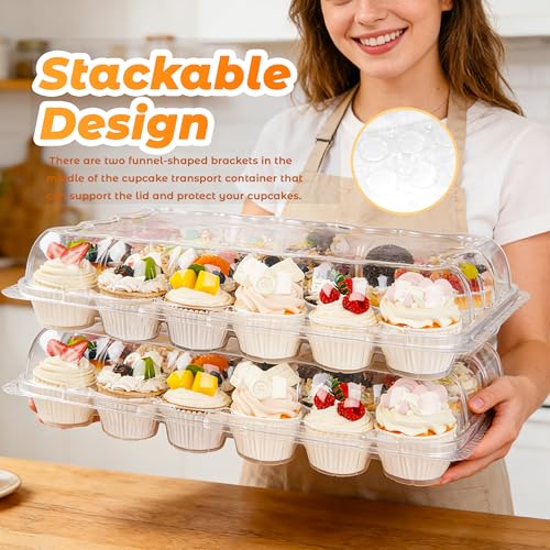 5 Pack 24 Count Cupcake Containers With Tall Dome Lids, 120 Liners