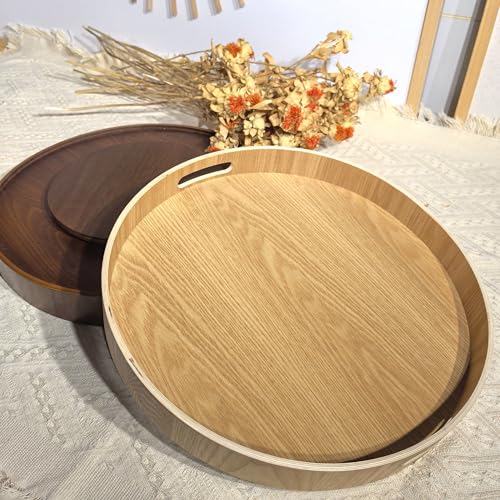i-lan 16-Inch Wooden Lazy Susan Turntable with Handles, Natural Wood - color: Natural Wood