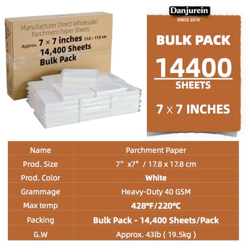 7x7-14400 Bulk Sheets Commercial Parchment Paper Squares - color: White, size: 7"x7" (17.8x17.8cm) - 14400 sheets