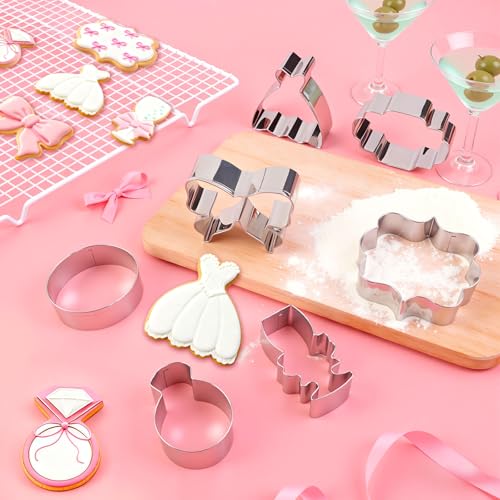 7 Pieces Bow Knot Bridal Shower Cookie Cutters Set - Stainless Steel Cookie Biscuit Cutting Molds for Women Diamond Ring Wedding Dress Wedding Party DIY Craft Home Baking Supplies