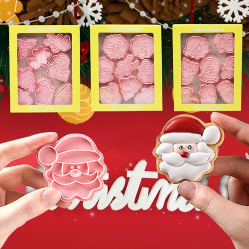 24pcs Chrismas Cookie Cutters Stamps Biscuit Baking Tools Embossing Cookie Molds - style: Christmas