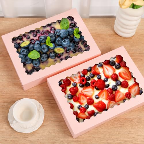 8pcs Bakery Boxes with Window, 14x10x2.5 Inch cookie Boxes, Pink - color: Pink, size: 14*10*2.5inch/8pcs