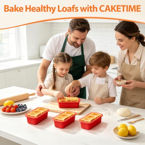 CAKETIME Mini Loaf Pans - 5.7 x 3.3 IN Silicone Bread Loaf Pans for Baking - color: Red, size: 5.7 X 3.3"