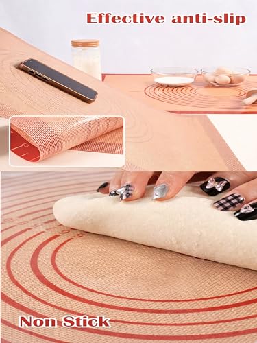 Silicone Pastry Mat with Measurements, 36 x 24 Inch Extra Thick Non-Slip Nonstick XL Baking Mat for Dough Rolling, Kneading, Fondant and Pie, Red - color: Red, size: 36"L x 24"W