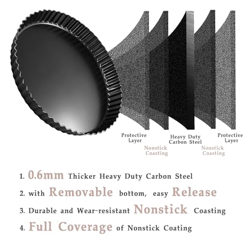 11-Inch Tart Pan Set, Nonstick Carbon Steel with Removable Bottom, 2 Pack - size: 11″