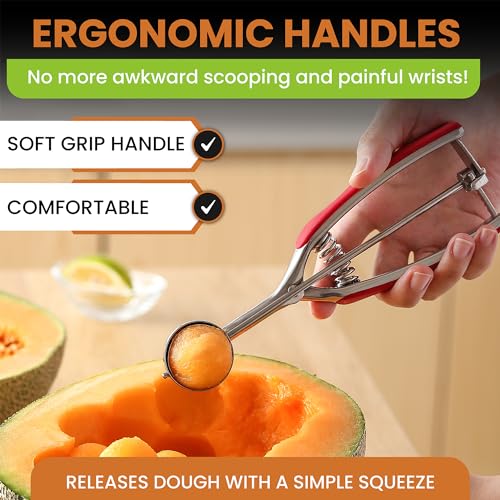 Spring Chef Small Stainless Steel Melon Baller Scoop #60, 1 Tablespoon, Red - color: Red, size: #60 - Small - 1 Tbsp
