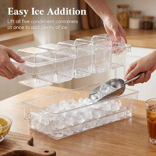 Lifewit Chilled Condiment Container with Individual Lids & Handle Design