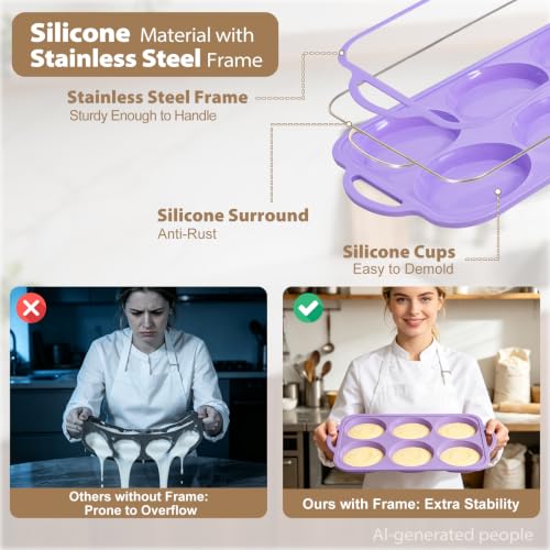 Purple Silicone Egg Molds Baking：2 Pack 4 Inch Egg Sandwich Mold with Frame - color: Purple