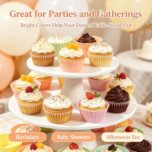 12 Pack Silicone Baking Cups, 6 Colors Silicone Muffin Liners Reusable - color: Macaron