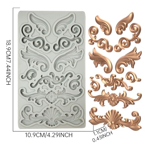 Redesign Home Decor Moulds,Style A,Baroque Curlicues Scroll Lace,Sculpted Decoration,Fondant,Sugar Craft,Cake Decorating, Epoxy Resin Silicone,Baking DIY,Craft,Soap,Polymer Clay,Molds
