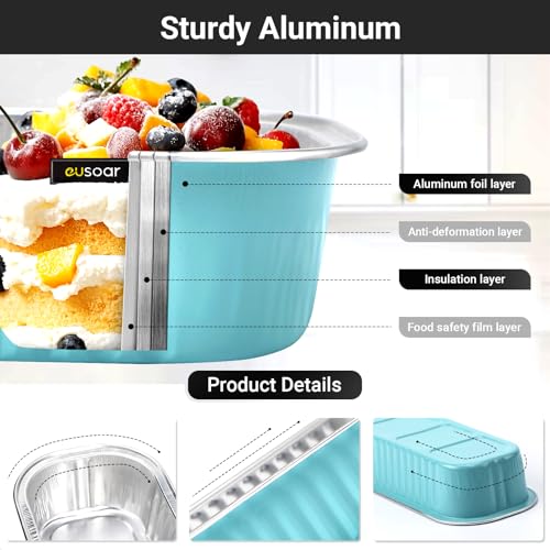 EUSOAR Baking Cups with Lids, 25pcs 6.8oz 6.5"x2.5"x1.2" Disposable Aluminum Foil Mini Loaf Cake Pans Tin with Lids，Cupcake Ramekins Baking Cups Containers Cheesecake Creme Brulee Ramekins Pan - color: Blue, size: 25pcs