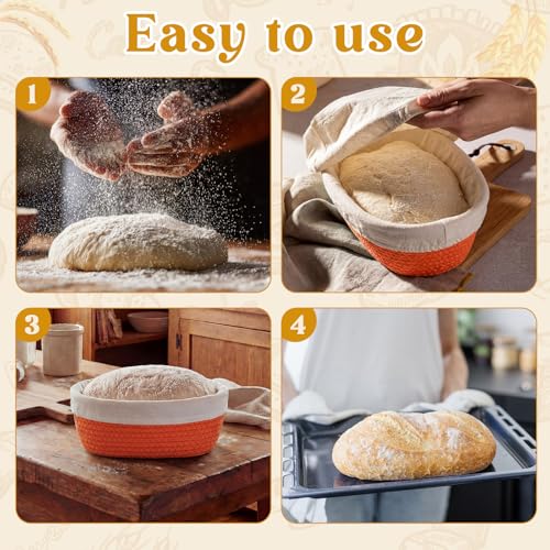 4 Pcs 10 Inch Bread Proofing Basket Set Cotton Rope Oval Banneton Basket Sourdough Bread with Liners Covers for Baking Supplies (Vibrant Color) - color: Vibrant Color, size: 10 Inch