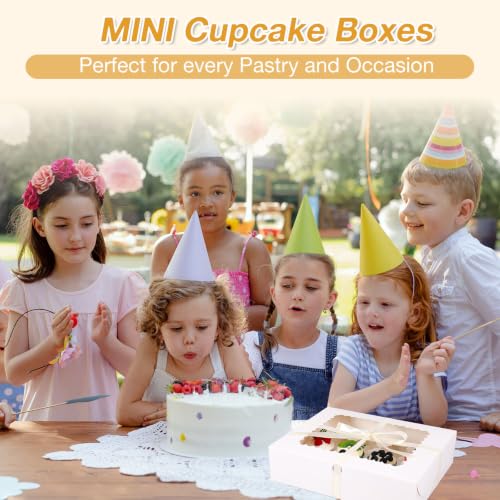 Whaline 6 Sets Mini Cupcake Holder Boxes 12-Count White Bakery Cupcake Container with Window Satin Ribbon Sticker for Wedding Birthday Party Supplies