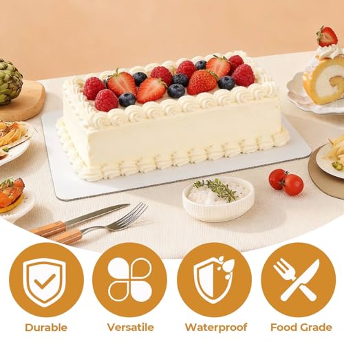 Rectangle Cake Boards, 6 Pack, 13.25 x 9.75 Inch, White, Greaseproof Cardboard, Sturdy Corrugated Disposable Sheet Trays for Cakes, Pastries, Bakery