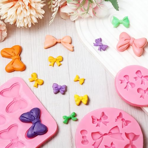 Bow Silicone Mold, AIMEIKI 3 Pack Mini Bows Fondant Molds Bowknot Candy Chocolate Mold Cake Pop Bow Craft Molds for DIY Decoration - color: 3pcs Bow Mold