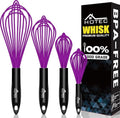 HOTEC 4Pcs Silicone Whisk Set, Wire Balloon Whisks for Cooking Egg Beater - color: Purple