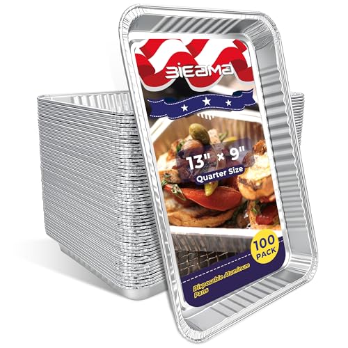 BIEAMA 100 Pack Aluminum Pans 9" x 13" Quarter Size Disposable Foil Pans - size: 13" × 9" 100PACK