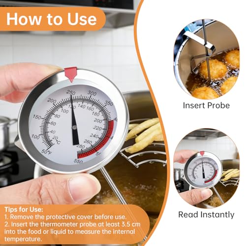 Candy/Deep Fry Thermometer with Pot Clip - 12" Stainless Steel Stem Meat Cooking Thermometer for Frying and Candle Making, Turkey, BBQ, Grill, Instant Read, Analog Display - size: 12 inch