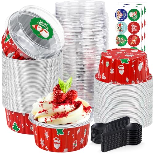 Christmas Mini Cake Pans with Lids, 5oz Round Mini Cake Tins, 60Pack - color: Christmas Color 60Pcs