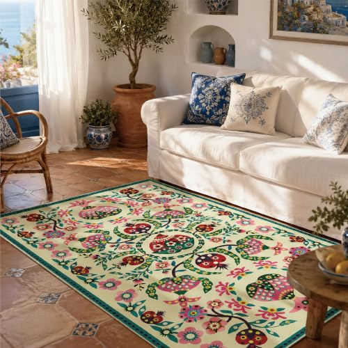 Pomegranate Area Rug 4x6 Washable Accent Rug - color: Pomegranate 02, size: 4' x 6' (Rectangular)